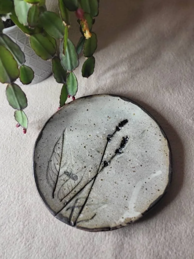 lavender pottery dish