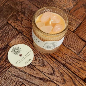 rose quartz crystal candle