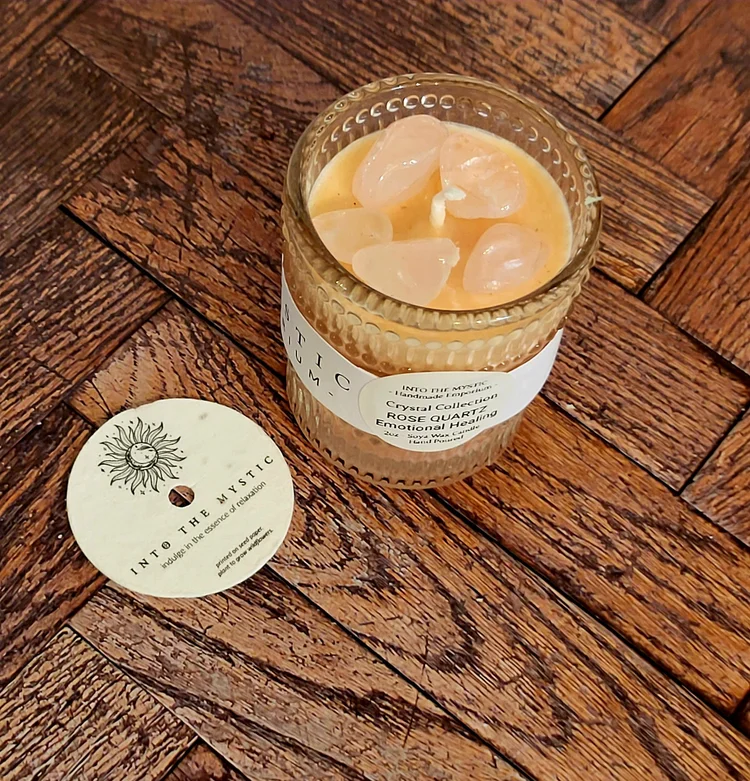 rose quartz crystal candle