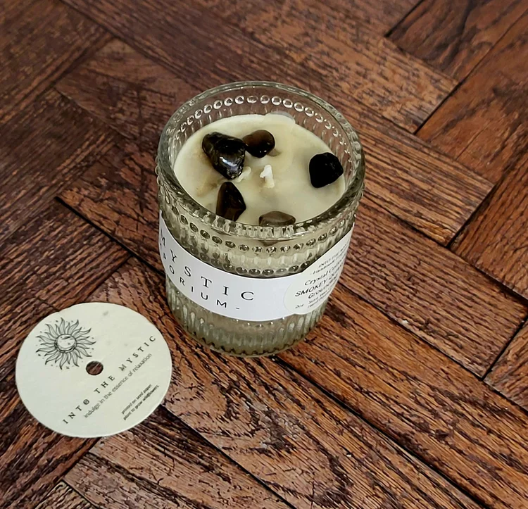 smoky quartz crystal candle