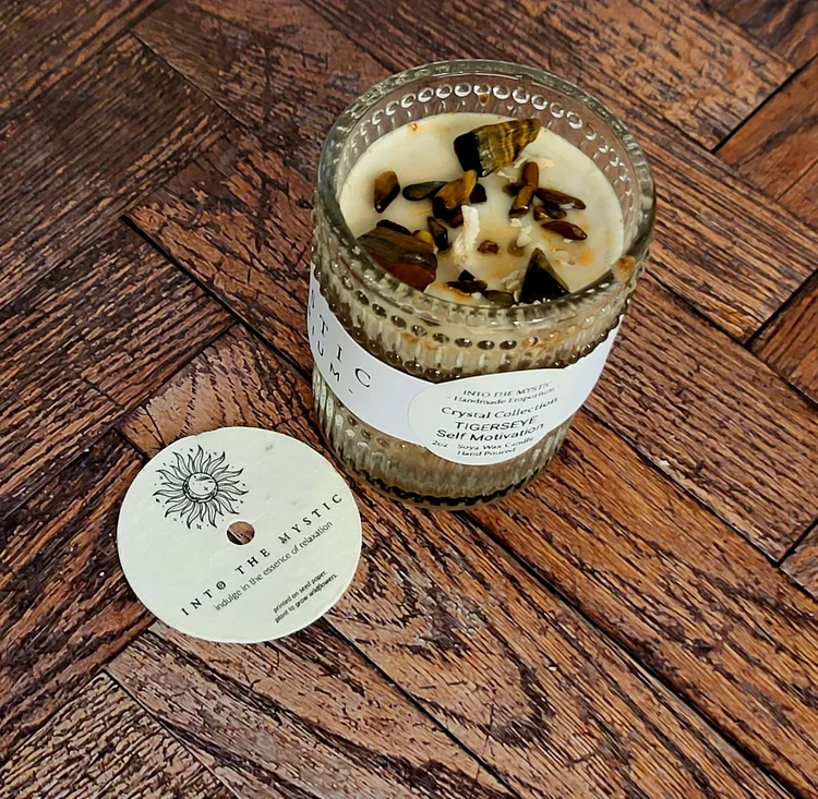 tiger's eye crystal candle