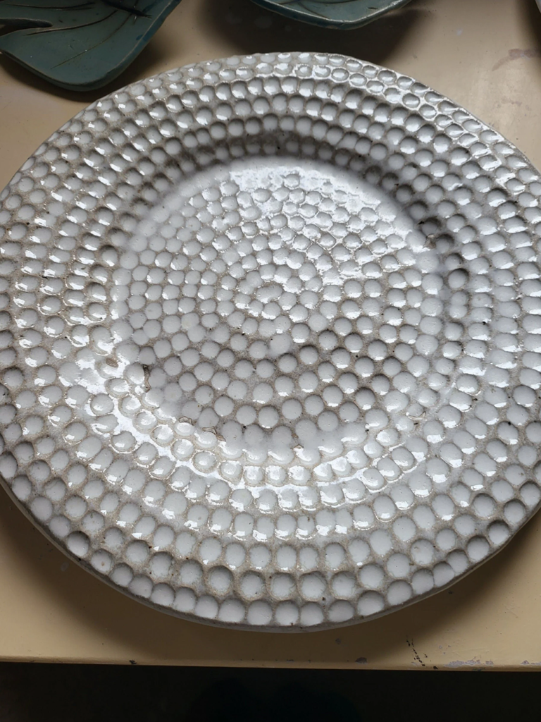 cream dimple ceramic platter