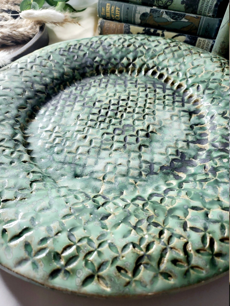 green ceramic platter