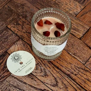 red jasper crystal candle
