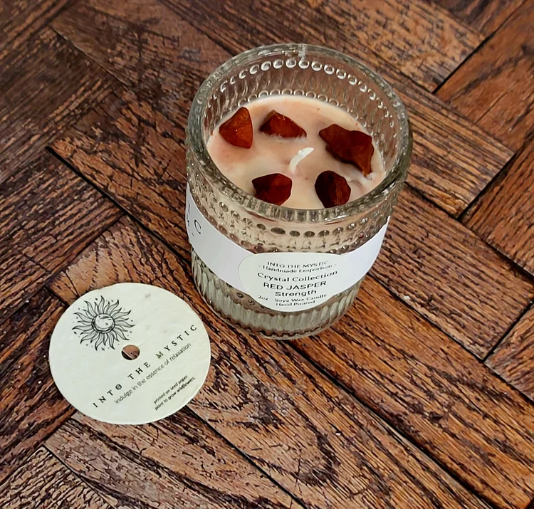 red jasper crystal candle